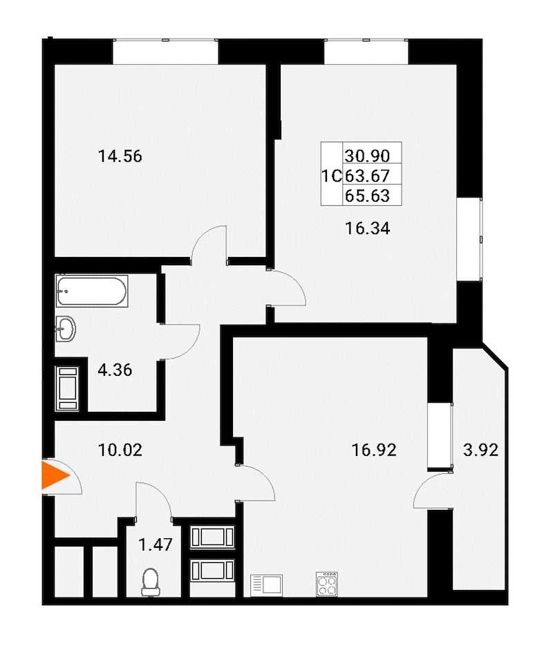 Двухкомнатная квартира в : площадь 65.63 м2 , этаж: 17 – купить в Санкт-Петербурге